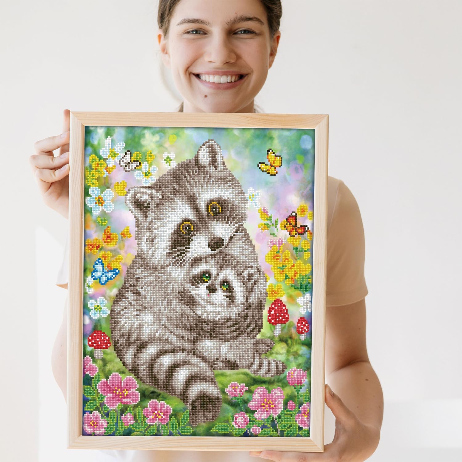 DIAMON DOT Swee Racoon Diamon Paintin Kit fo Adult Diamon Ar Kit Relaxin Creativ Craf Ki wit Dot Gem 16.5x20.5