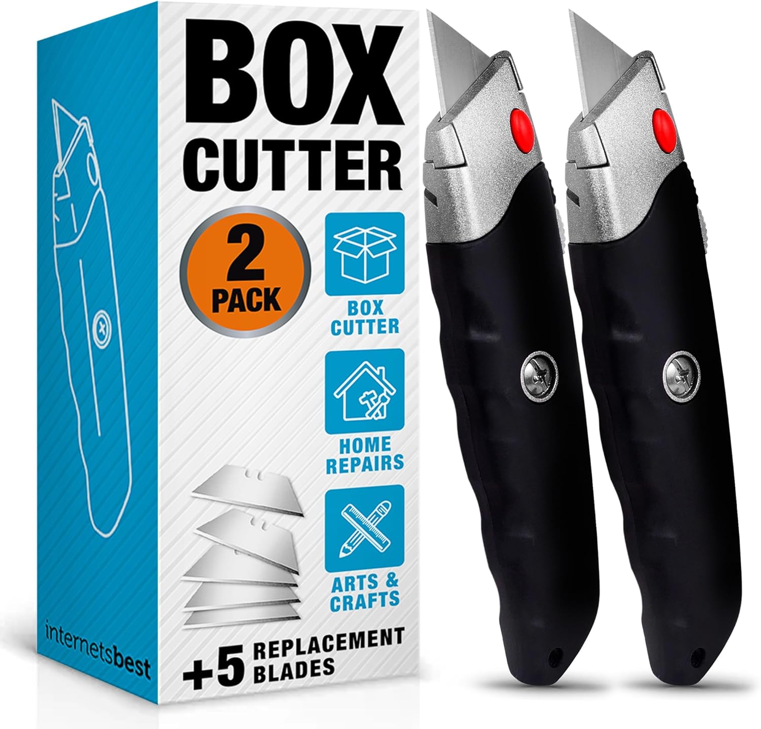 INTERNET' BES Premiu Utilit Knif Se Retractabl Bo Cutte wit Rubbe Handl Heavy-Dut Cuttin fo Cardboard Carpet Plasti Retractabl Blad Include Razo Knive Extr Blades