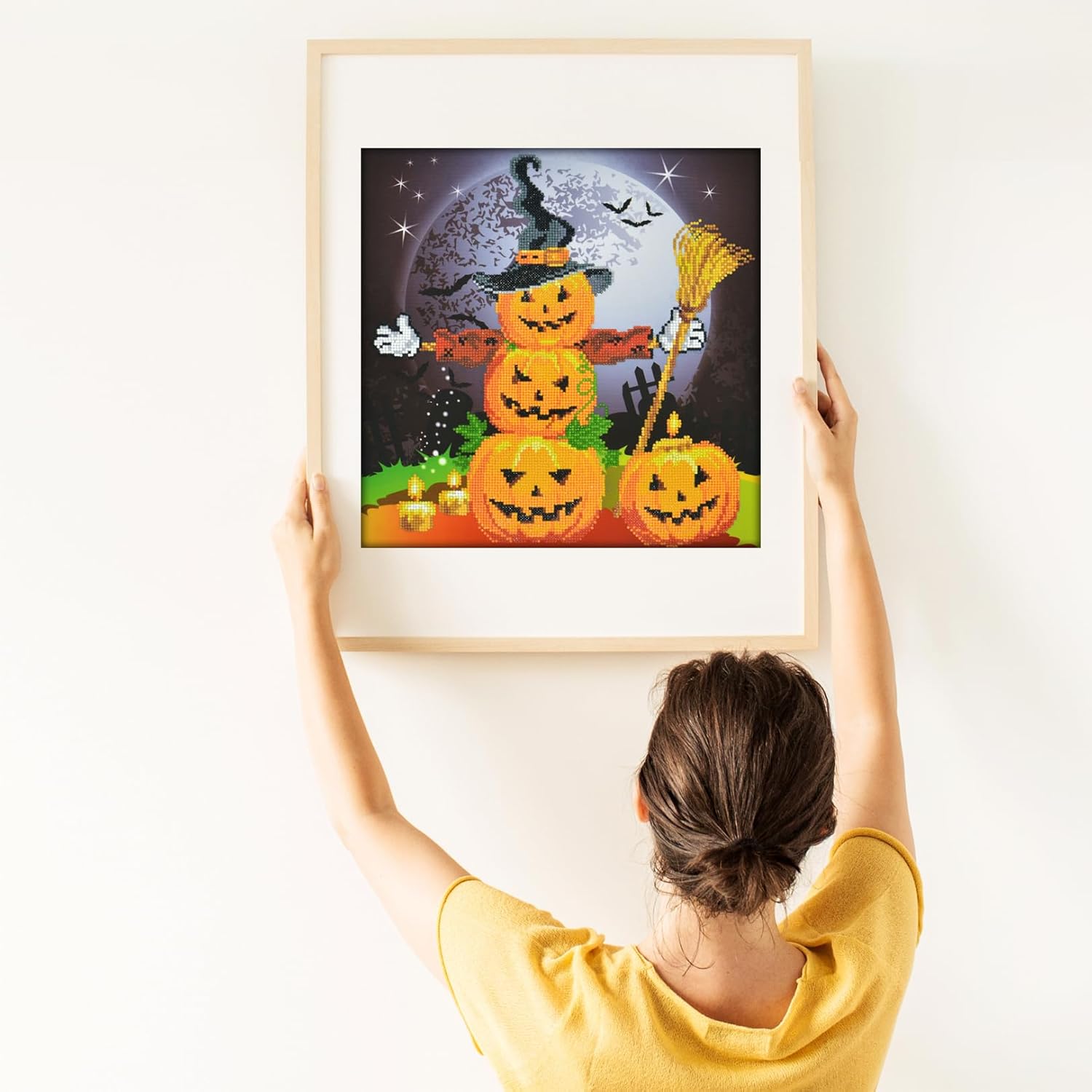 DIAMON DOT Hallowee Scarecro Diamon Paintin Kit fo Adult Diamon Ar Kit Relaxin Creativ Craf Ki wit Dot Gems