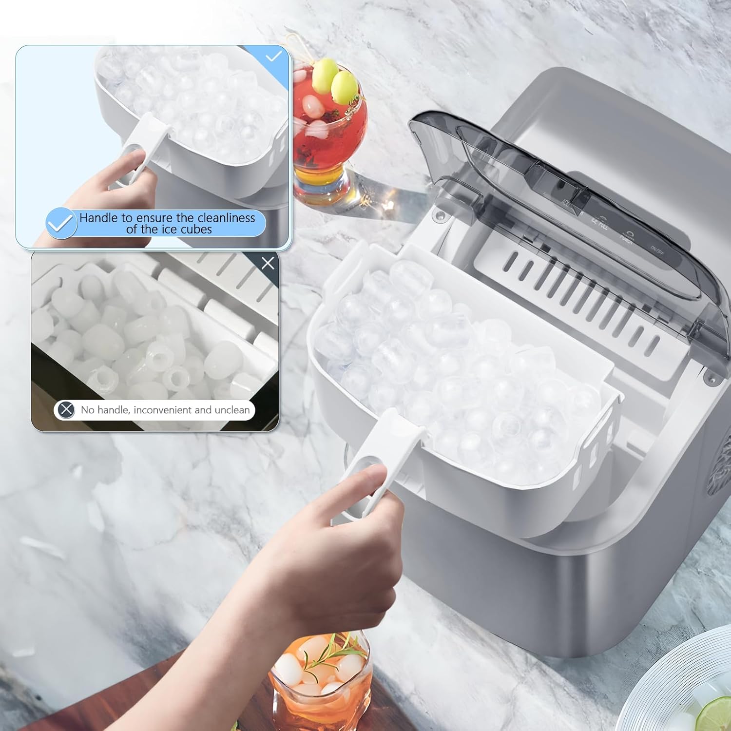 Antarcti Sta Counterto Ic Make Portabl Ic Machin wit Handle,Self-Cleanin Bulle Ic Makers 26Lbs/24H Ic Cube Read i Min fo Hom Kitche Ba Part (Grey)