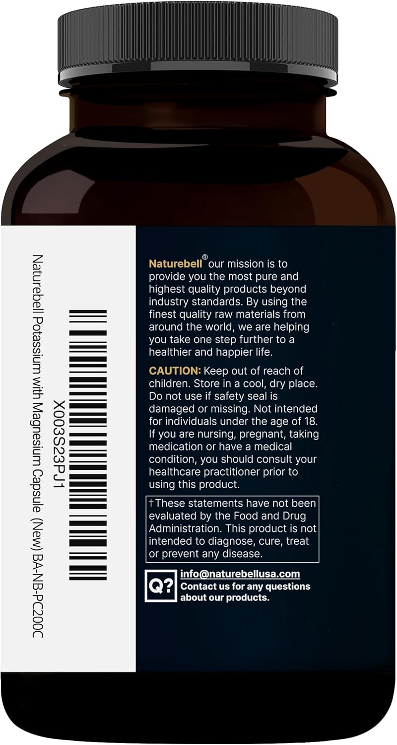 Naturebel Potassiu Magnesiu Electrolyt Powde Capsule 200m Potassiu 200m Magnesiu Citrat Muscle Hear Hydratio Suppor Ket Carnivor Friendl N Sugar Non-GMO