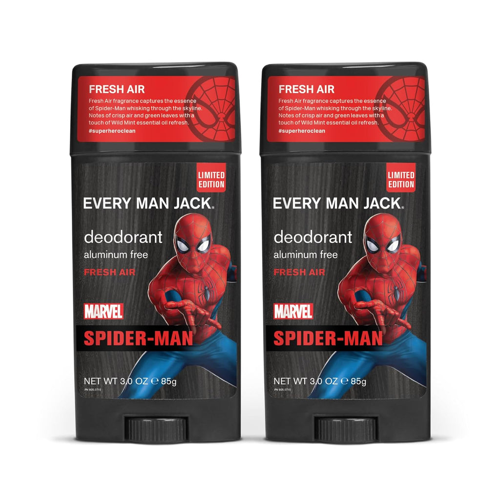 Every Man Jack Deodorant - Marvel Spider-Man | 3-ounce Twin Pack - 2 Sticks Included | Naturally Derived, Aluminum Free, Parabens-free, Phthalate-free, Dye-free, and Certified Cruelty Free
