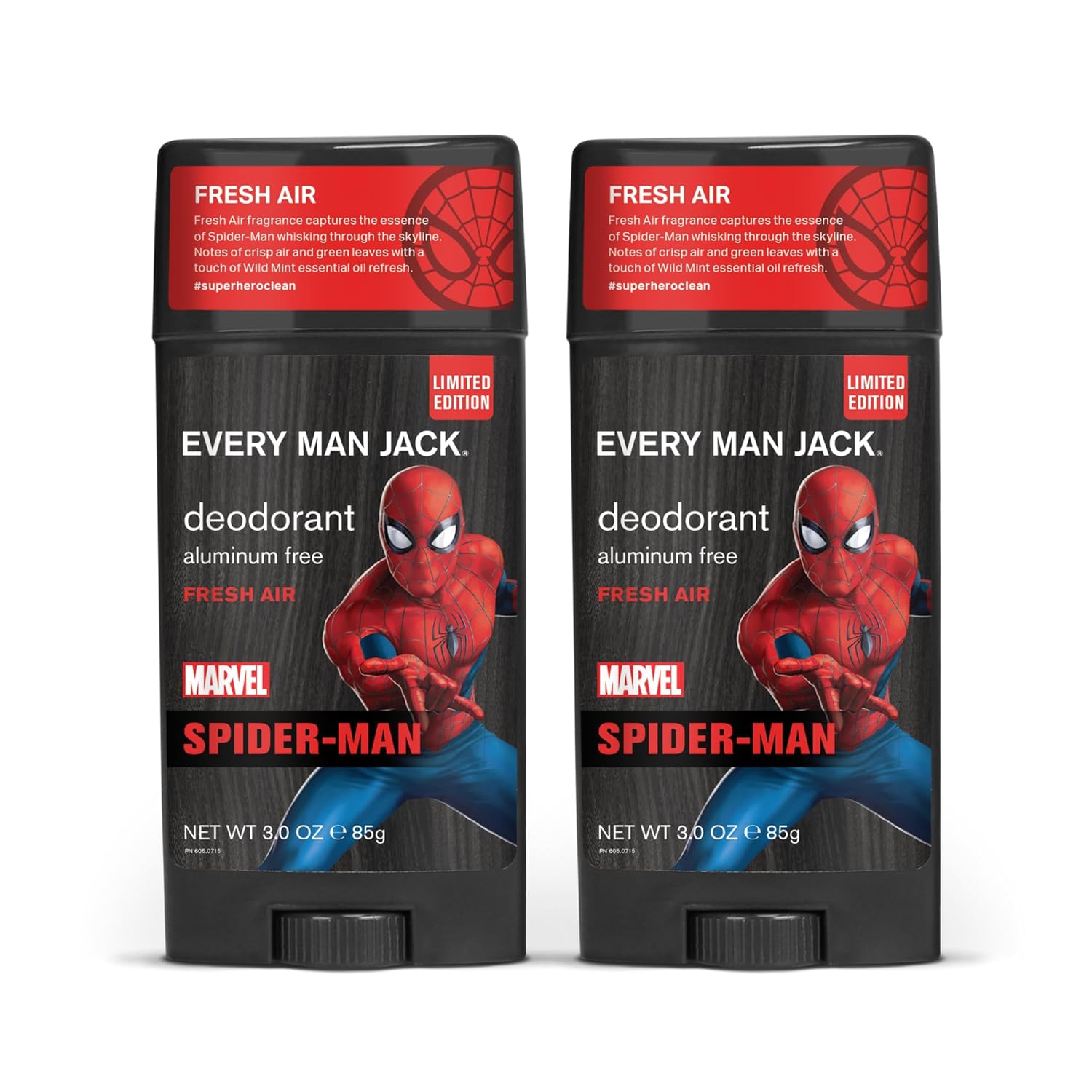 Every Man Jack Deodorant - Marvel Spider-Man | 3-ounce Twin Pack - 2 Sticks Included | Naturally Derived, Aluminum Free, Parabens-free, Phthalate-free, Dye-free, and Certified Cruelty Free