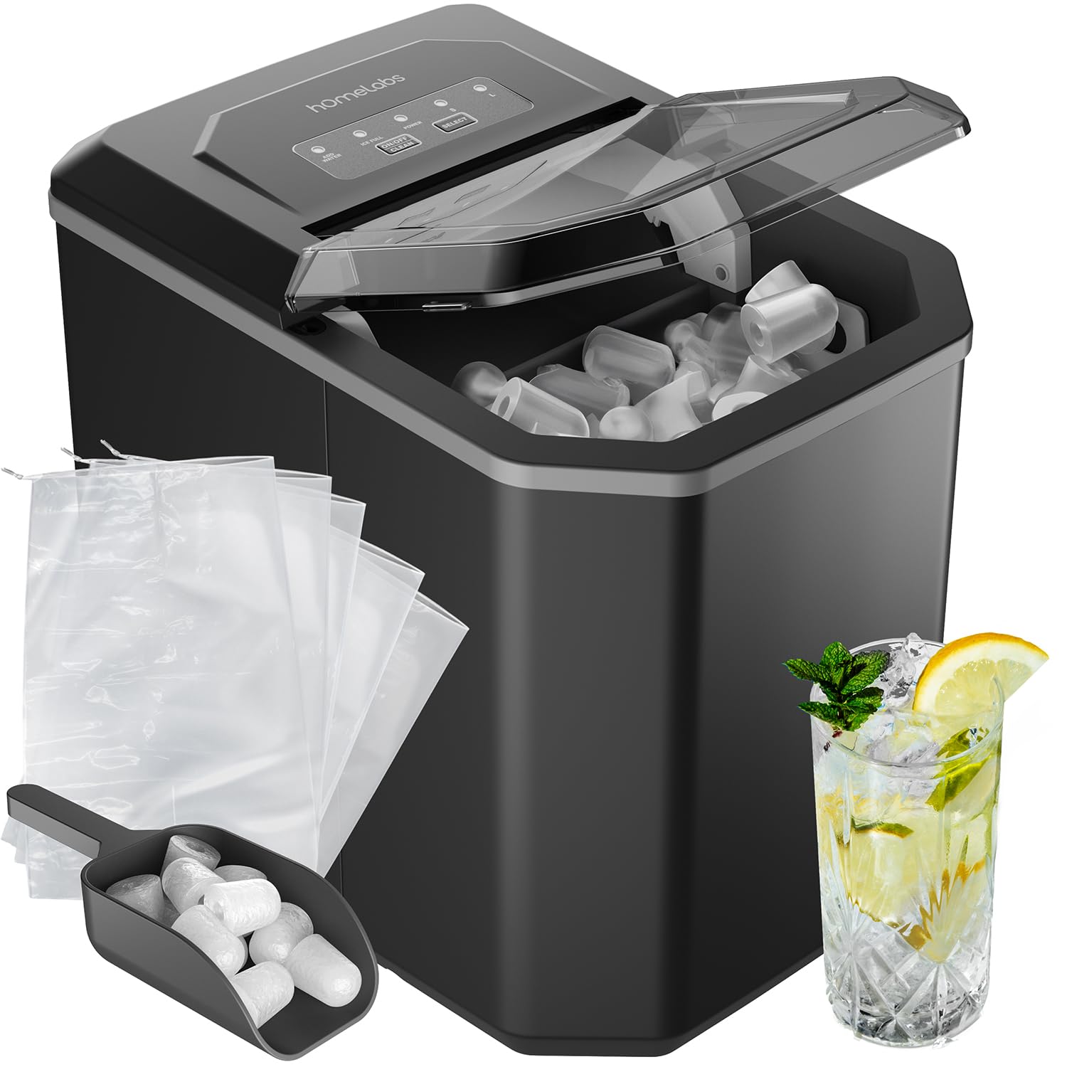 hOmeLab Counterto Ic Make  Ic Cube i Jus Minutes 26lb i 24Hrs Ic Sizes Self-Cleaning Include Ic Scoo Ic Bags Blac Portabl Ic Make fo Home/Kitchen/Bar/Dorm/RV