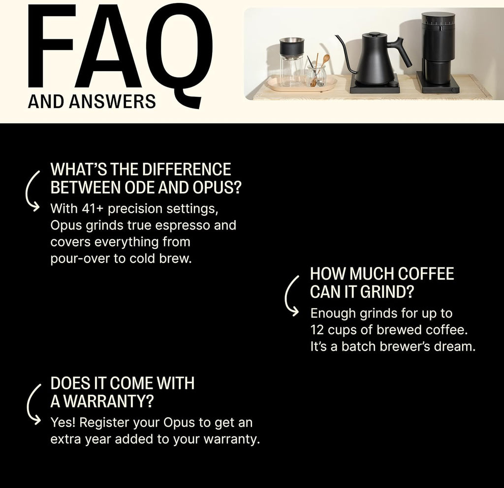 Fellow Opus Conical Burr Coffee Grinder - All Purpose Electric - Espresso Grinder with 41 Settings for Drip, French Press, & Cold Brew - Matte Black