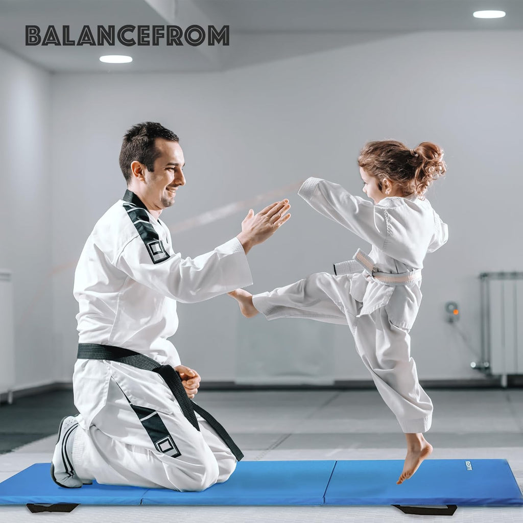 BalanceFrom 6x2 Feet 3-Panel Folding Gymnastics Mat ¨C 1.5-Inch Thick Pad with Vinyl Surface and Carrying Handles for Tumbling, Yoga, Pilates, Home Workouts, and Martial Arts