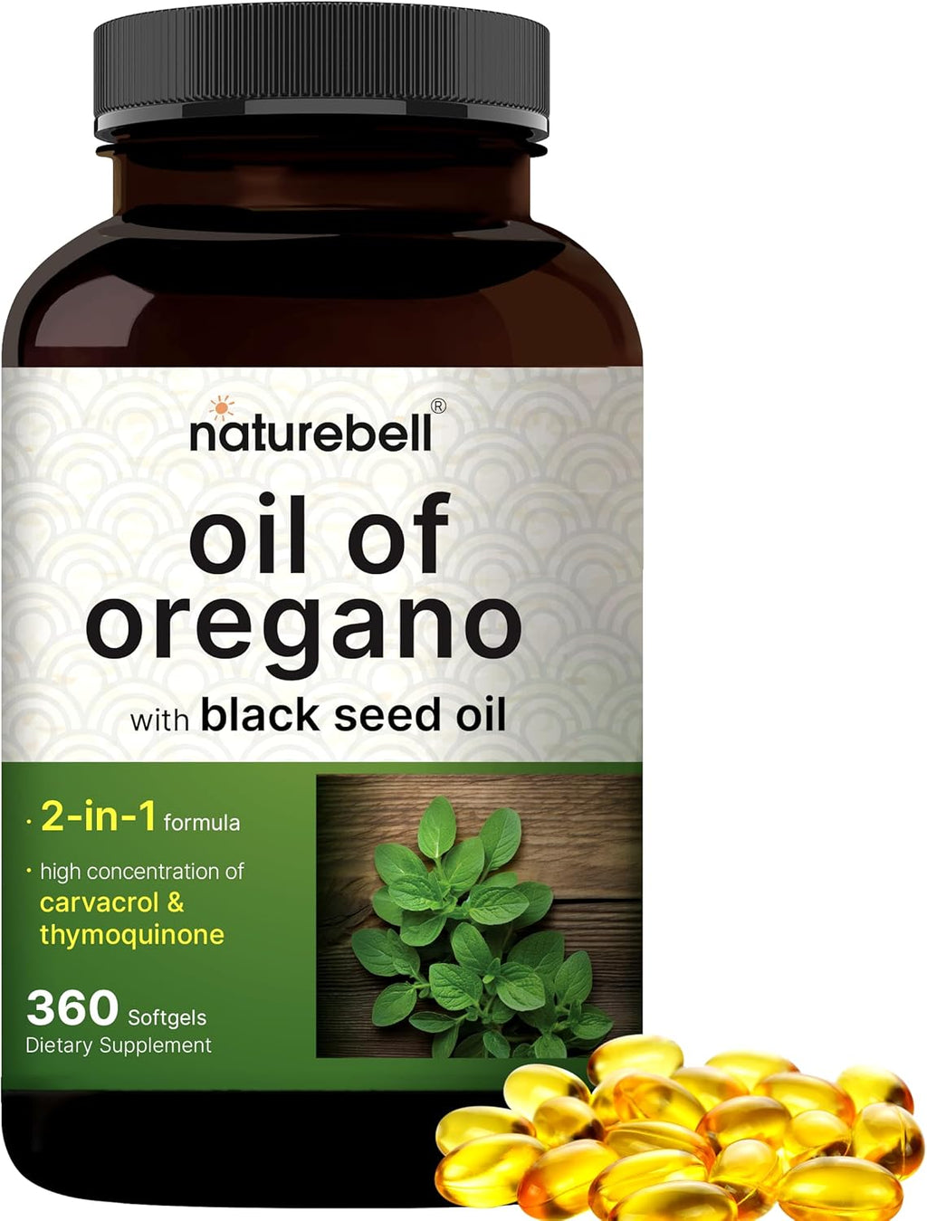 NatureBel Oregan Oi wit Blac See Oil 36 Softgel 360-da Suppl Essentia Oil fo Immun Healt Retain Hig Concentrate Carvacro Thymoquinon Non-GMO