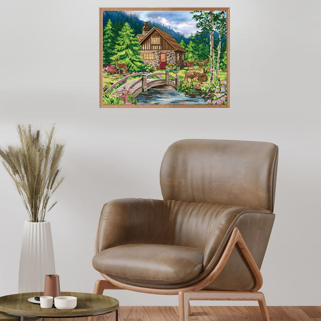 DIAMON DOT Ol Ston Cottag Landscap Diamon Paintin Kit fo Adult Diamon Ar Kit Relaxin Creativ Craf Ki wit Dot Gem 24.4inchx32.3inch
