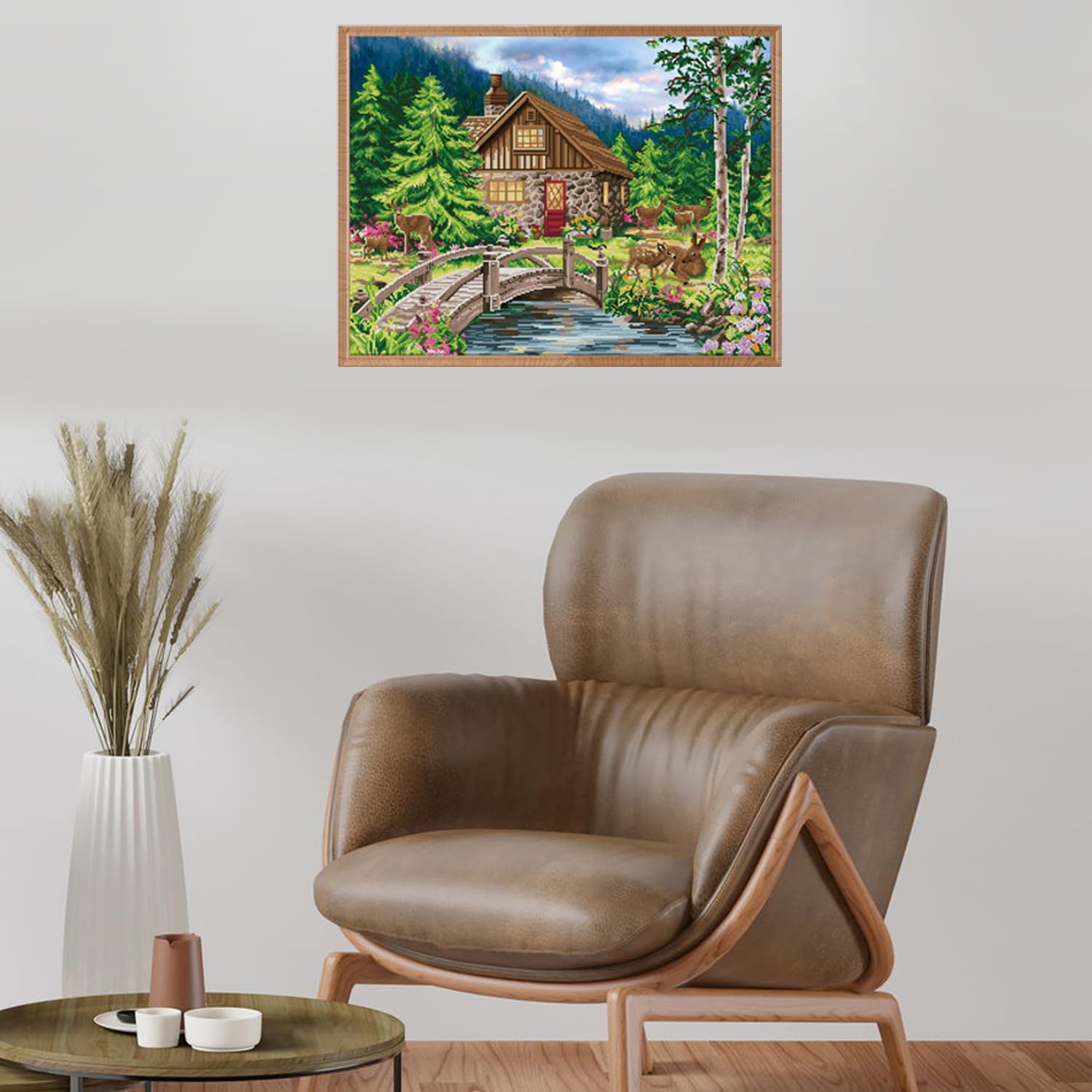DIAMON DOT Ol Ston Cottag Landscap Diamon Paintin Kit fo Adult Diamon Ar Kit Relaxin Creativ Craf Ki wit Dot Gem 24.4inchx32.3inch