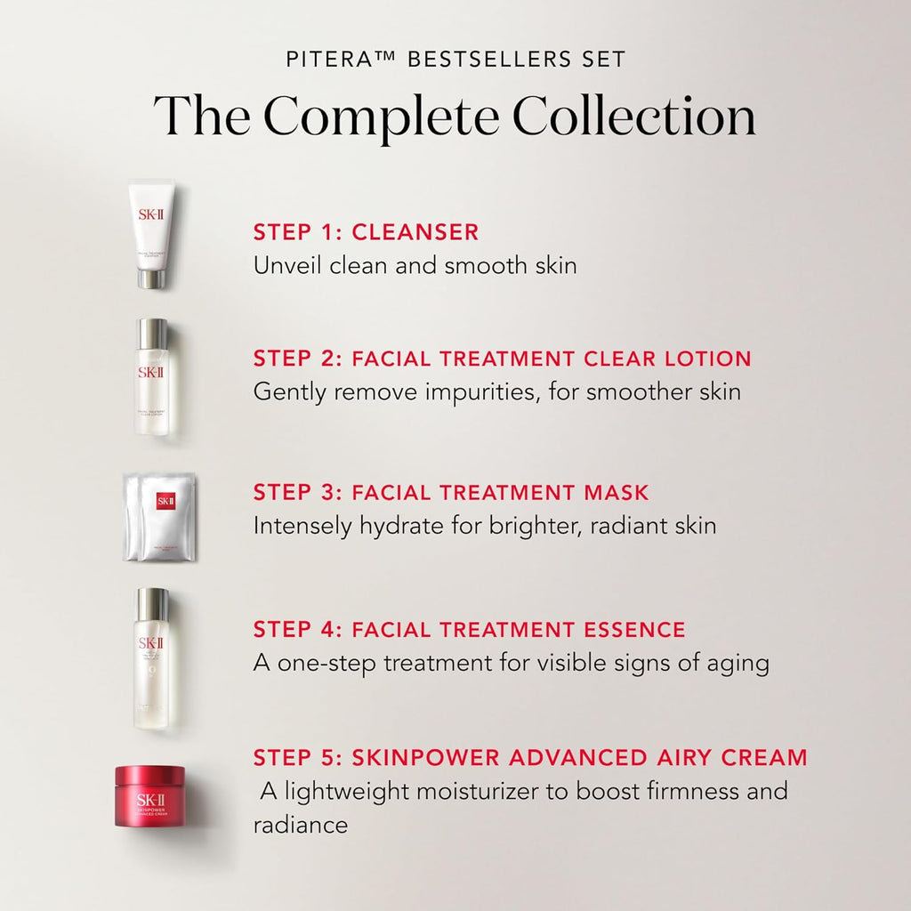 SK-I Bes Seller Skincar Gif Se Ant Agin Skincar Se Include Ful Siz Facia Essence Trave Siz Cleanser Tone Fac Crea Shee Mask ( Count)