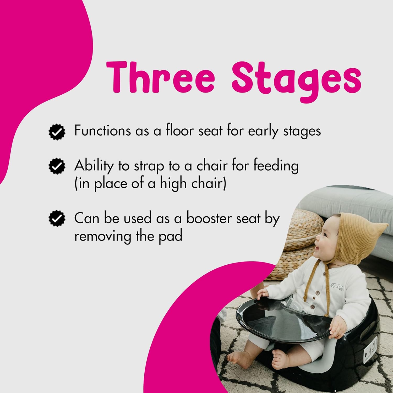 Bumbo 2 Pack 3-in-1 Multi-Seat for 6 to 36 Months, Travel Baby Feeding and Play Floor Seat, All-in-One Portable Booster with Tray Toddler High Chair, Black/Cool Grey