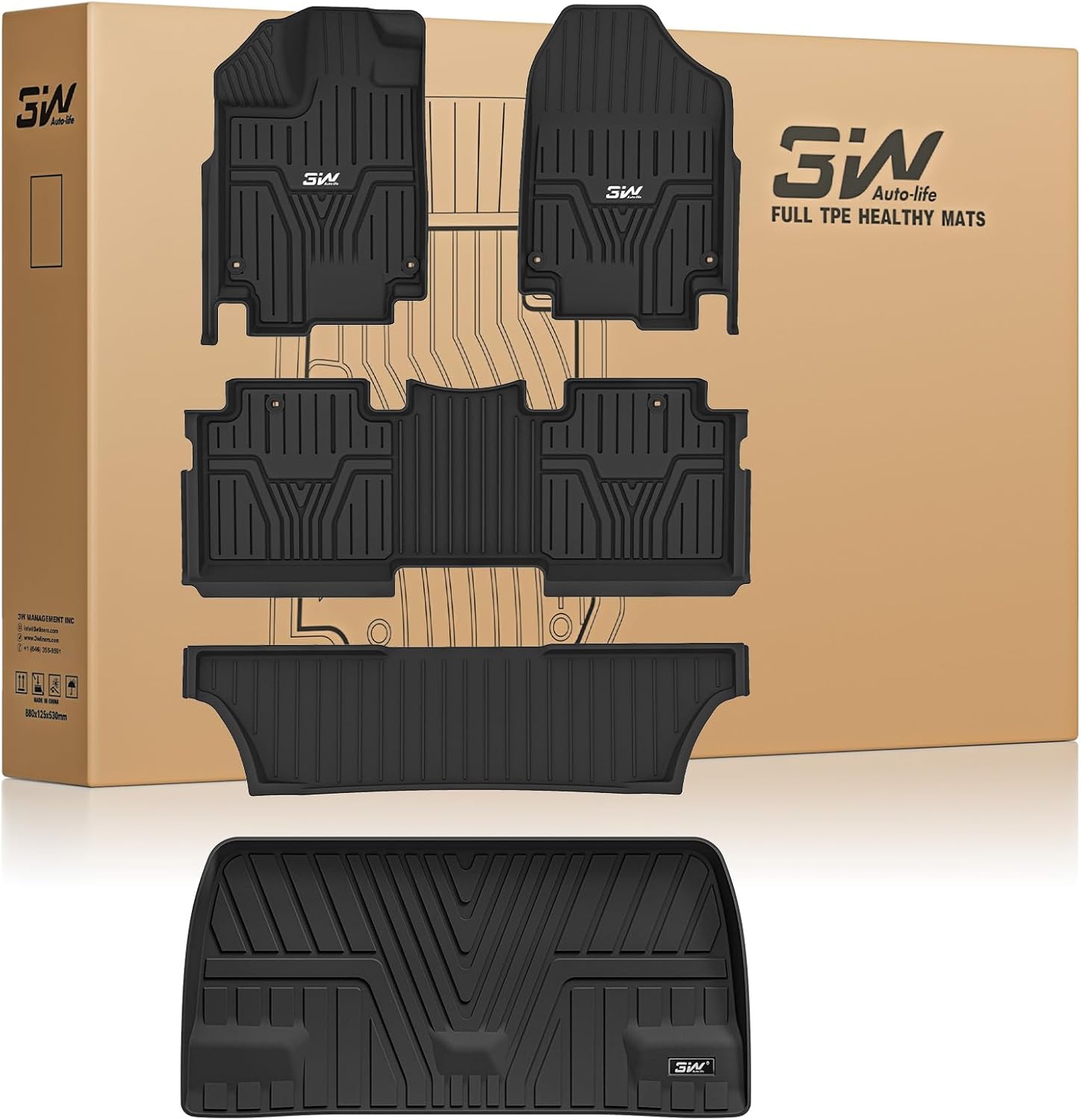 3W Floor Mats & Cargo Liner Fit for Honda Odyssey 2026 2025-2018 Mini Passenger Van, All Weather TPE Floor Liners 1st 2nd & 3rd Rows Car Mats and Trunk Liner Odyssey Car Accessories, Black