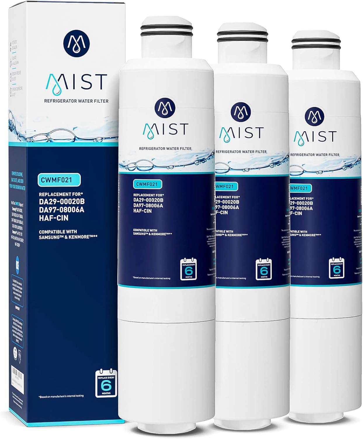Mist HAF-CIN/EXP Refrigerator Water Filter Replacement for Samsung DA29-00020B, DA29-00020A, Kenmore 46-9101 ¨C NSF 42 372 Certified ¨C 3 Pack
