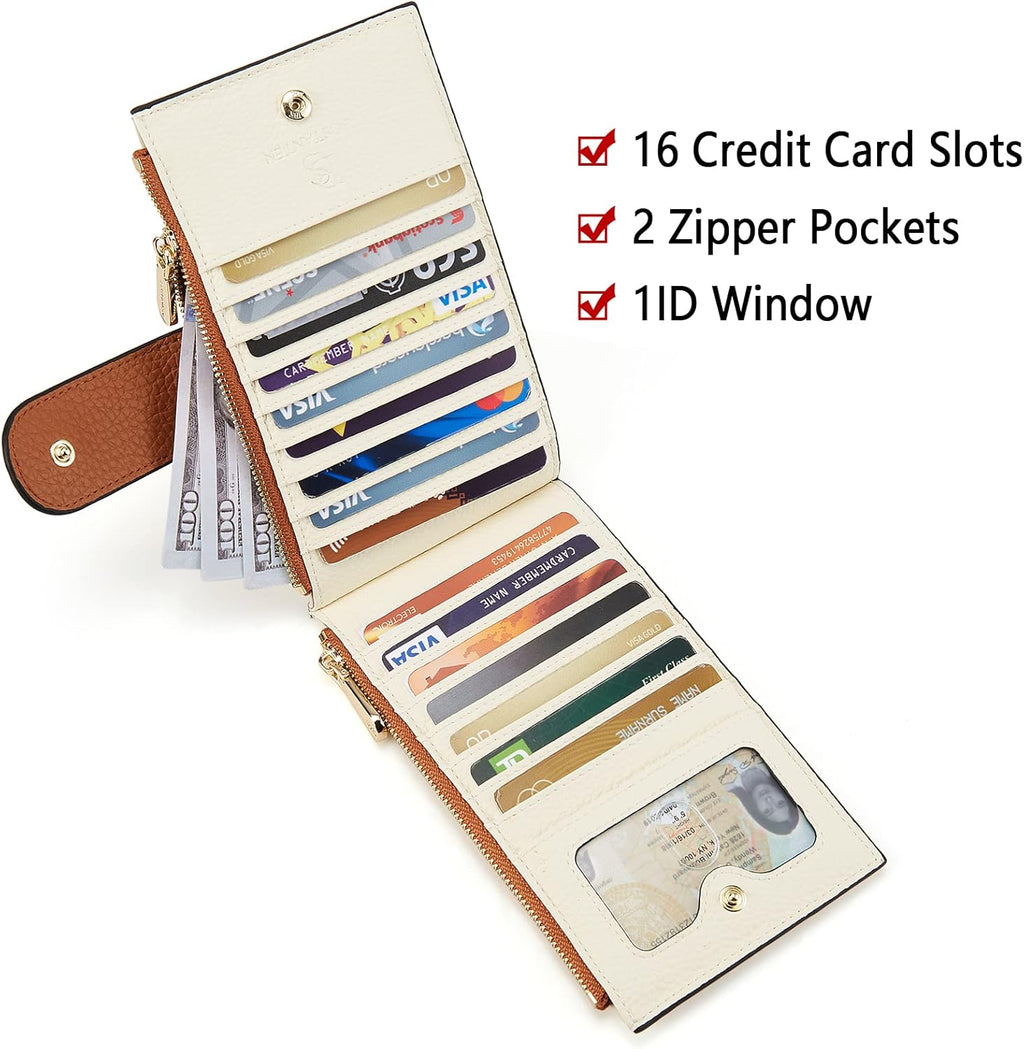 BOSTANTEN Leather Wallets for Women Large RFID Blocking Slim Bifold Purse Card Holder with Zipper Pocket