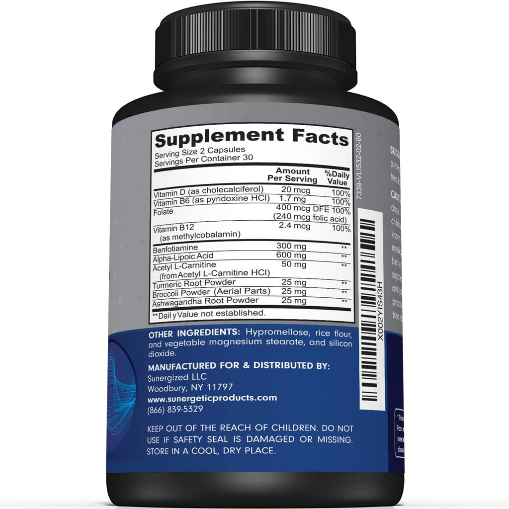 Premiu Nerv Suppor Supplemen wit Alph Lipoi Aci (ALA 60 mg Acetyl-L-Carnitin (ALC Benfotiamin Nerv Suppor Formul fo Health Circulation Feet Hand Toe 6 Capsules