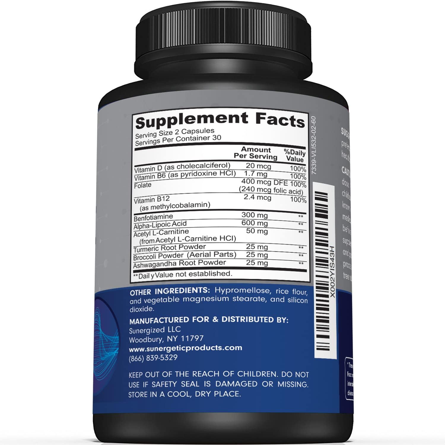 Premiu Nerv Suppor Supplemen wit Alph Lipoi Aci (ALA 60 mg Acetyl-L-Carnitin (ALC Benfotiamin Nerv Suppor Formul fo Health Circulation Feet Hand Toe 6 Capsules