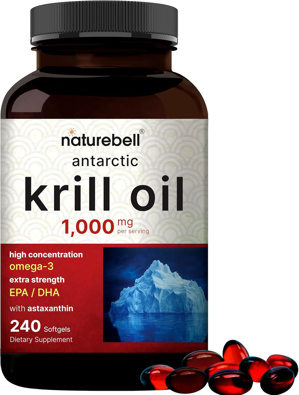 NatureBel Antarcti Kril Oi 1000m Supplement 24 Softgels Natura Sourc o Omega-3s EPA DH an Astaxanthi N Aftertast Suppor Hear Health Mercur Fre Non-GMO