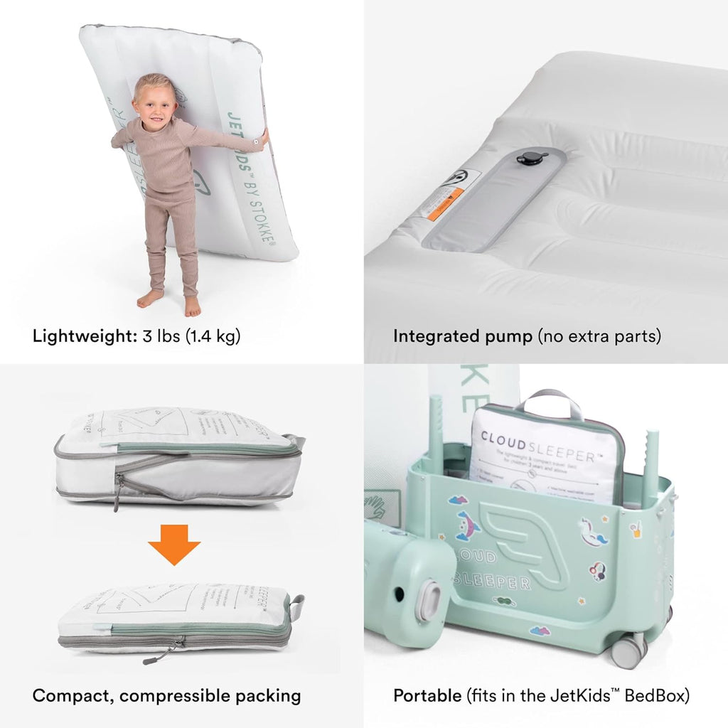 JetKid b Stokk CloudSleepe Kid Inflatabl Trave Be wit Integrate Pump Breathabl Mes Cove Full-Lengt Bumper t Kee You Chil Saf Eas t Clea fo Age 3+