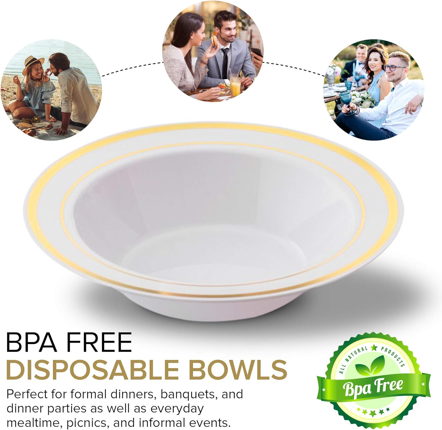 Stock Your Home Plastic Party Bowls (50 Pack) 12 Oz Elegant Disposable Dinnerware - Fancy Shatterproof Tableware for Catering, Holidays, Parties Supplies, Weddings, Catering, and Everyday Use (Gold)