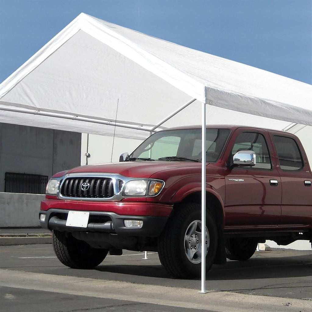 Caravan Canopy Powder Coated Heavy Duty Steel Frame Pop Up Carport with 6 Steel Stakes for Outdoor Activities and Events, White