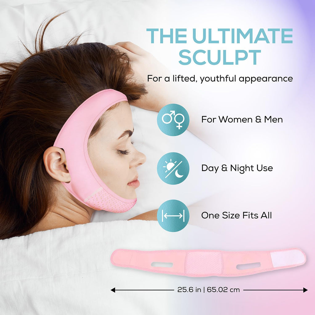 Venu Visag Fac Liftin Stra fo Ja Lin Definitio Reusabl Liftin Chi Stra fo Sleepin Visuall Sculpt Doubl Chi (Pink)