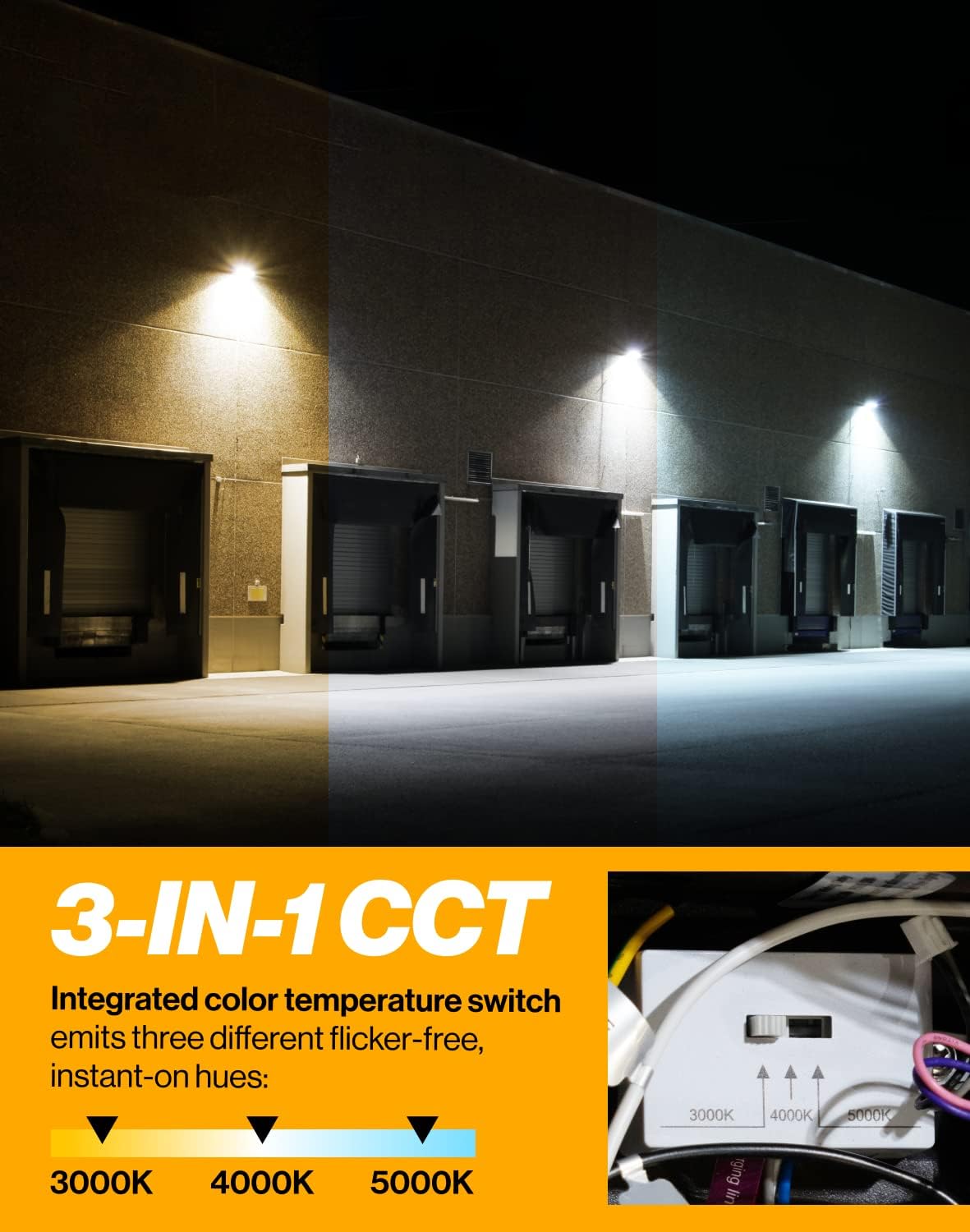 Sunc 1 Pac 80 LE Wal Pac Outdoo Industria Dimmabl Waterproo Commercia Grad Securit Warehous Supe Brigh Parkin Lo Lighting Selectabl CC 3000K/4000K/5000K 760 Lumens AC120-277V.