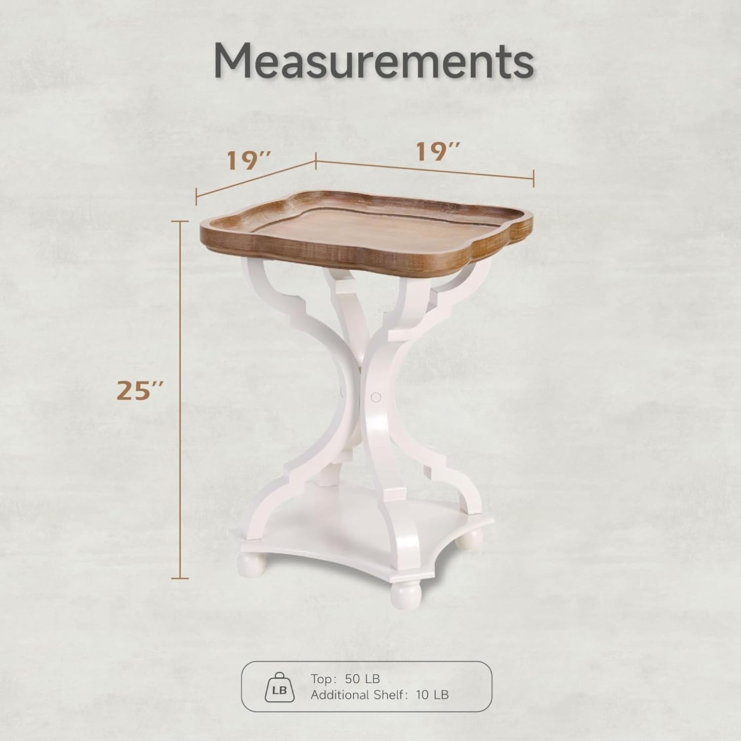 COZAYH Square End Table with Rustic Wood Tray Top and White Curved Legs, 19inchx19inchx25inch ¨C French Country Accent for Bedroom, Living Room, Dining or Entryway ¨C Farmhouse-Style Furniture Piece