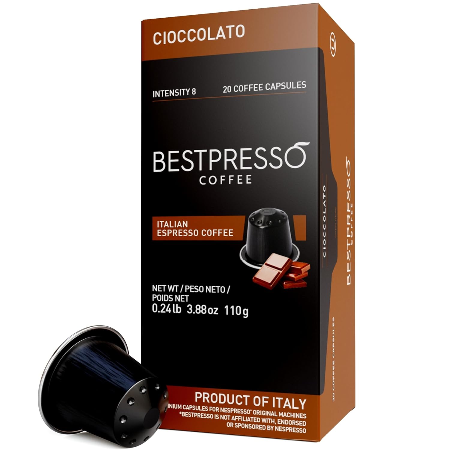Bestpresso Coffee for Nespresso Original Machine 120 pods Certified Genuine Espresso Chocolate Blend (Medium Intensity) Pods Compatible with Nespresso Original 60 Days Satisfaction Guarantee