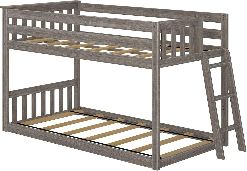 Max & Lily Low Bunk Bed, Twin-Over-Twin Bed Frame for Kids with Ladder on End, Clay
