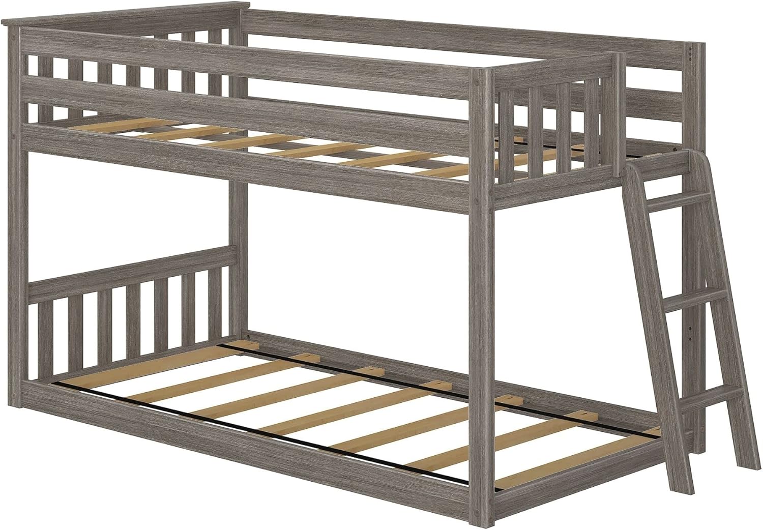 Max & Lily Low Bunk Bed, Twin-Over-Twin Bed Frame for Kids with Ladder on End, Clay