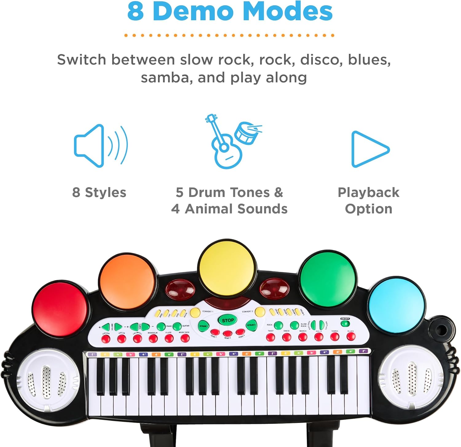 Best Choice Products 37-Key Kids Electronic Musical Instrument Piano Learning Toy Keyboard w/ Multiple Sounds, Lights, Microphone, Stool - Black