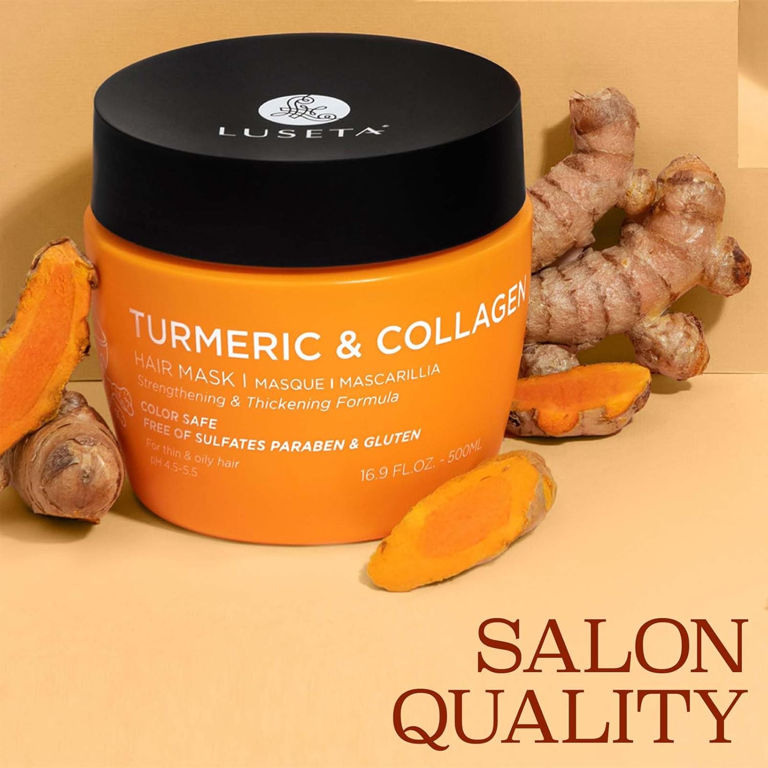 Luseta Turmeric Collagen Hair Mask Thickening Hair Treatment for Thin and Oily Hair, Nourish Scalp, Frizz Control Add Shine, Sulfate Free