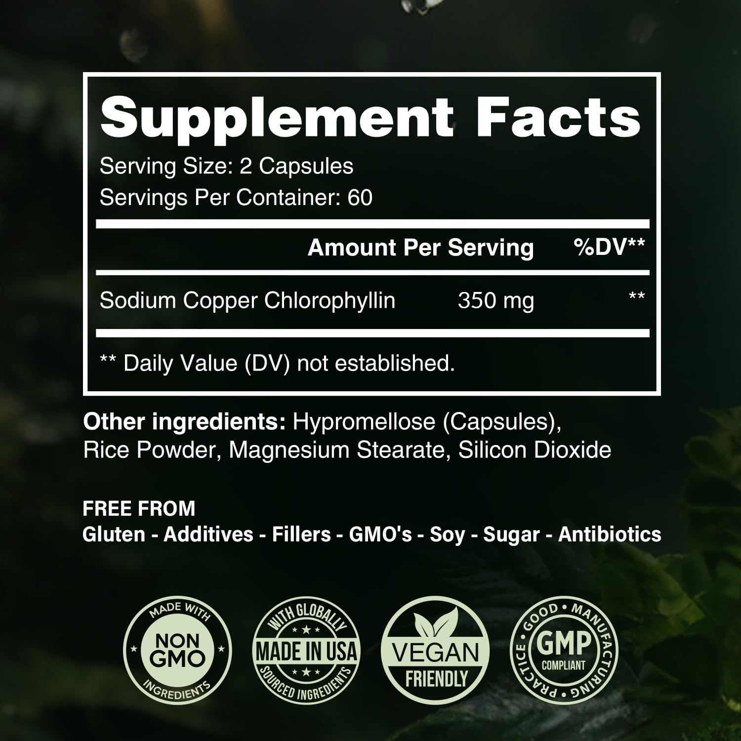 Benevolen Chlorophyl Capsule 350m 100 Natura Ultr Chlorophyl 20 Potenc Concentratio fo Energ Boost Immun Support Interna Deodorant Ski Health Non-GMO 12 Capsules