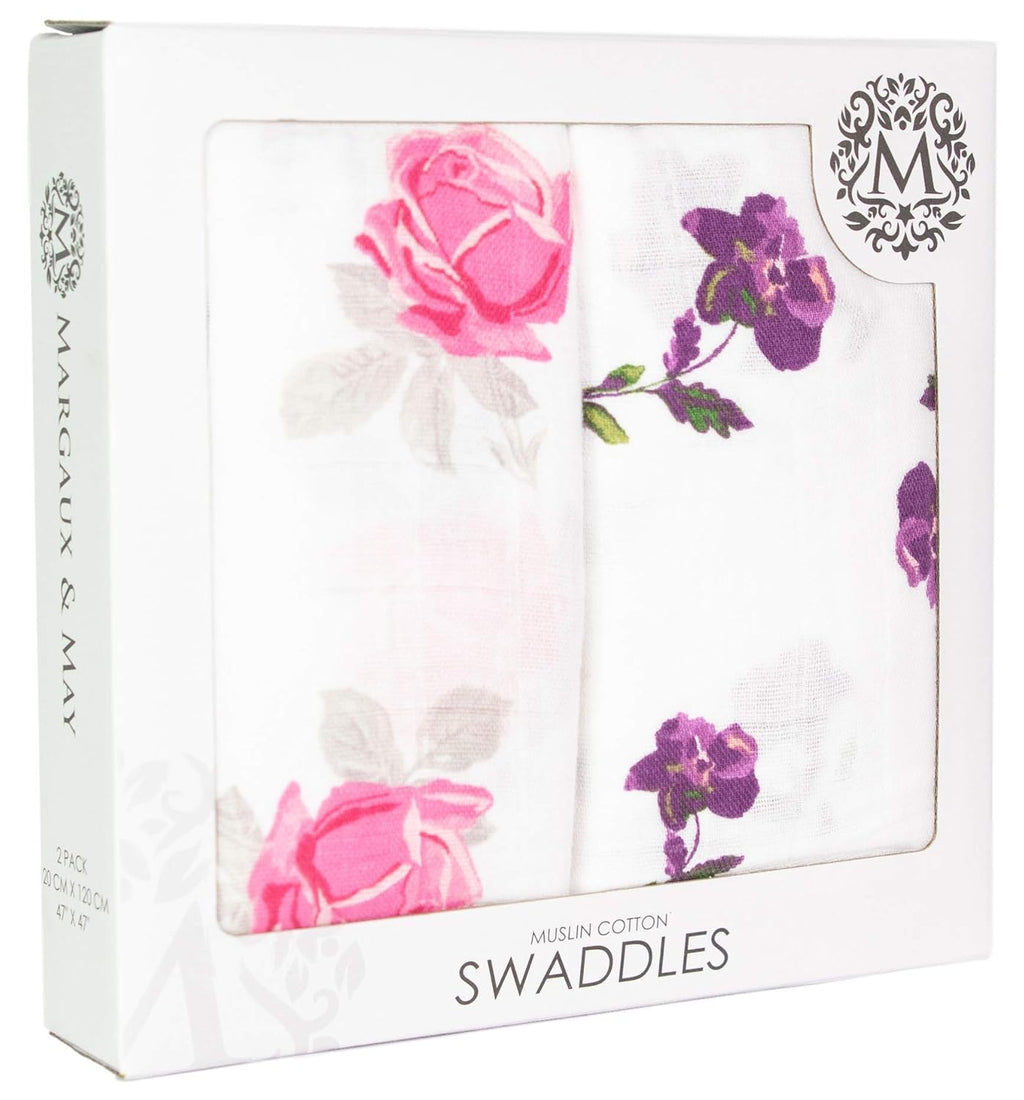 Margau Ma Musli Swaddl Blanket Pac Larg 47x4 Inches Breathabl Bab Blankets Pin Purpl Flower Newbor Essential Mus Haves