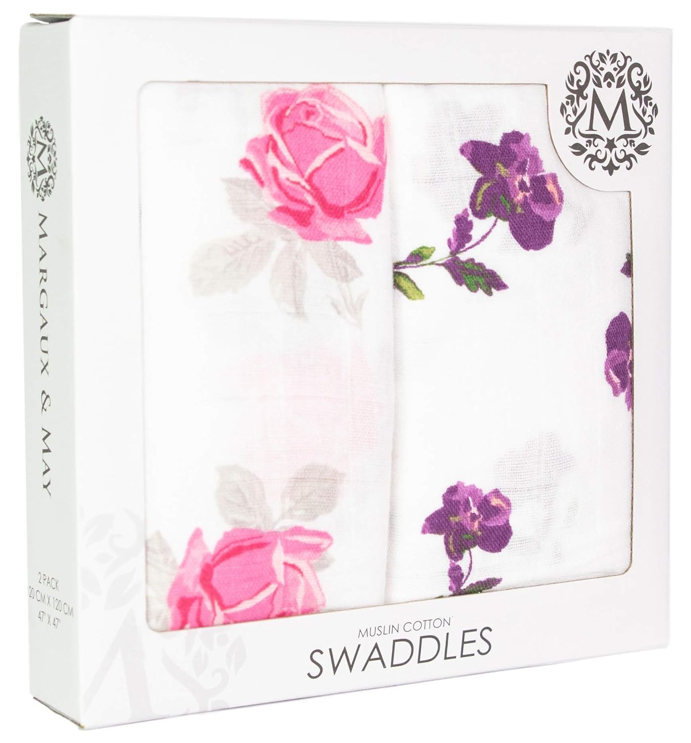 Margau Ma Musli Swaddl Blanket Pac Larg 47x4 Inches Breathabl Bab Blankets Pin Purpl Flower Newbor Essential Mus Haves