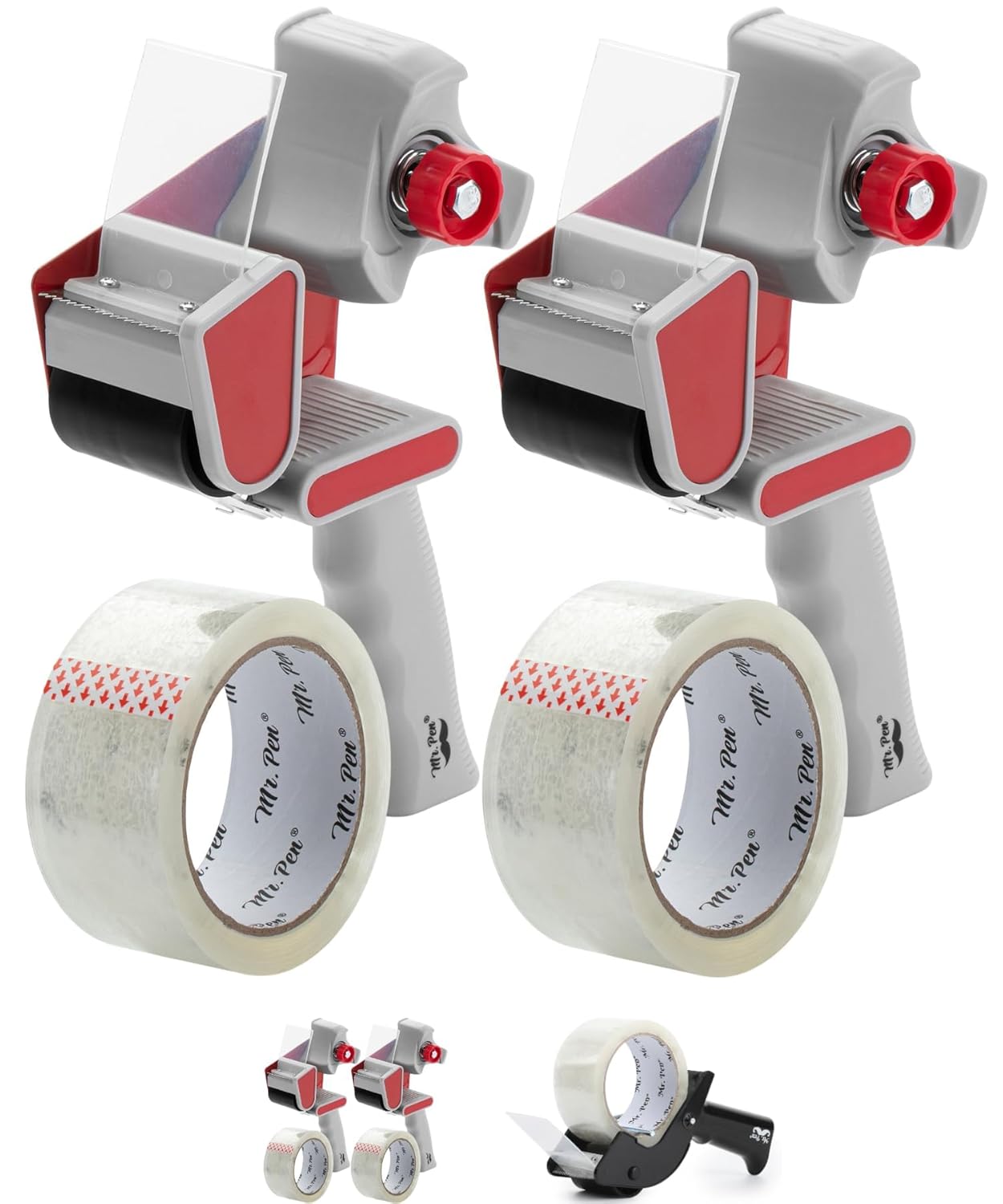 '- Heavy Duty Packing Tape Dispenser Gun 2-Inch, 2 Pack with 2 Rolls, Clear Packaging Tape for Moving and Boxes