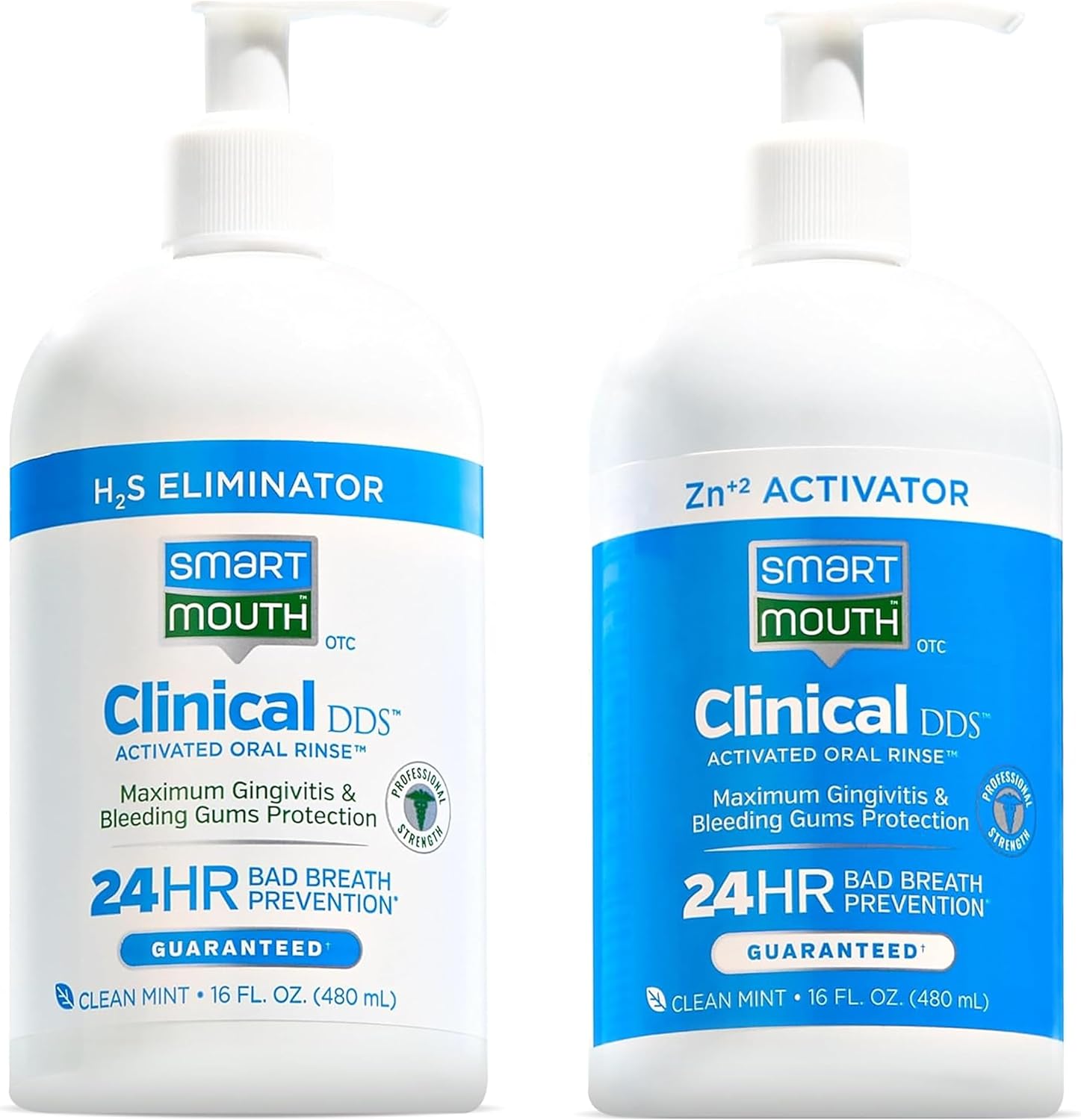 SmartMout Clinica DD 2-Bottl Activate Mouthwas wit Pump Gu Healt Suppor fo Adult 12-Hou Fres Breat Mouthwas Clea Min Flavor 3 f o (1 f o pe Bottle)
