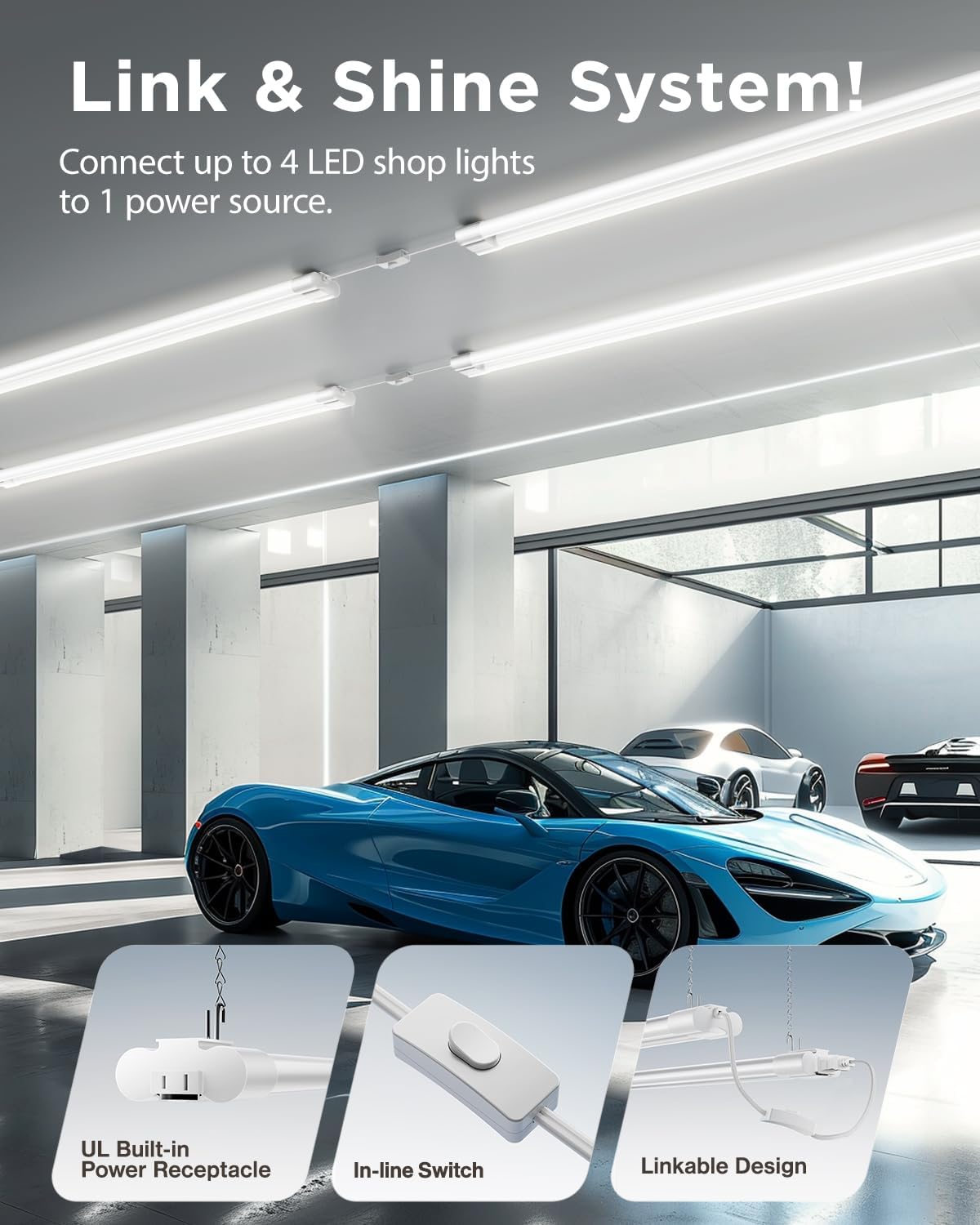 Pac LE Sho Light fo Worksho 4FT Linkabl Garag Lighting 450 LM 40 (150 Equivalent) 6000 Dayligh Deluxe Surfac Suspensio Mount 4 Inc Integrate Fixture White