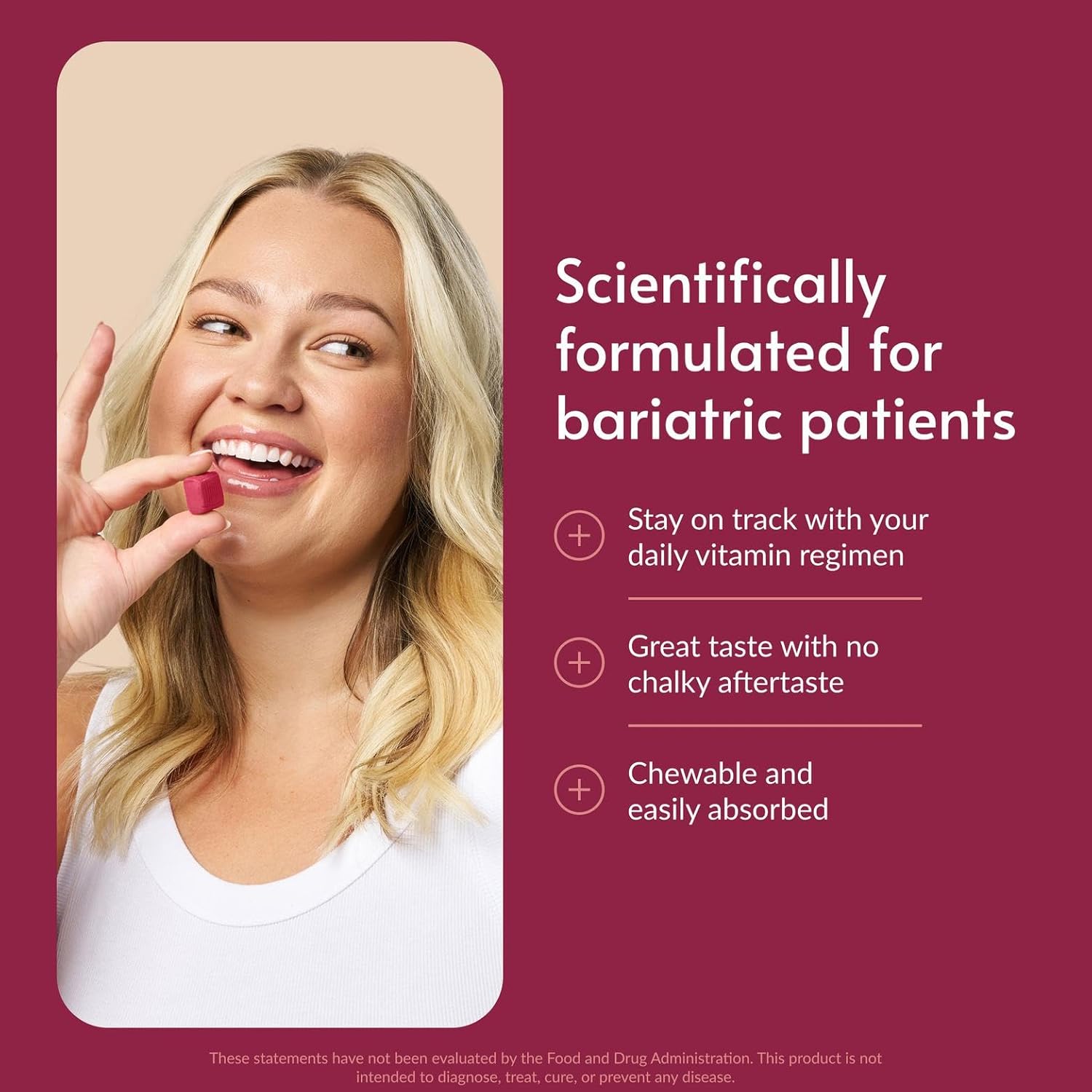Bariatric Advantage Multi Chewy Bite - Soft Chew Multivitamin for Bariatric Surgery Patients - Chewable Multivitamin with Folic Acid, Vitamin D3 & More - Strawberry Watermelon Flavor - 60 Count