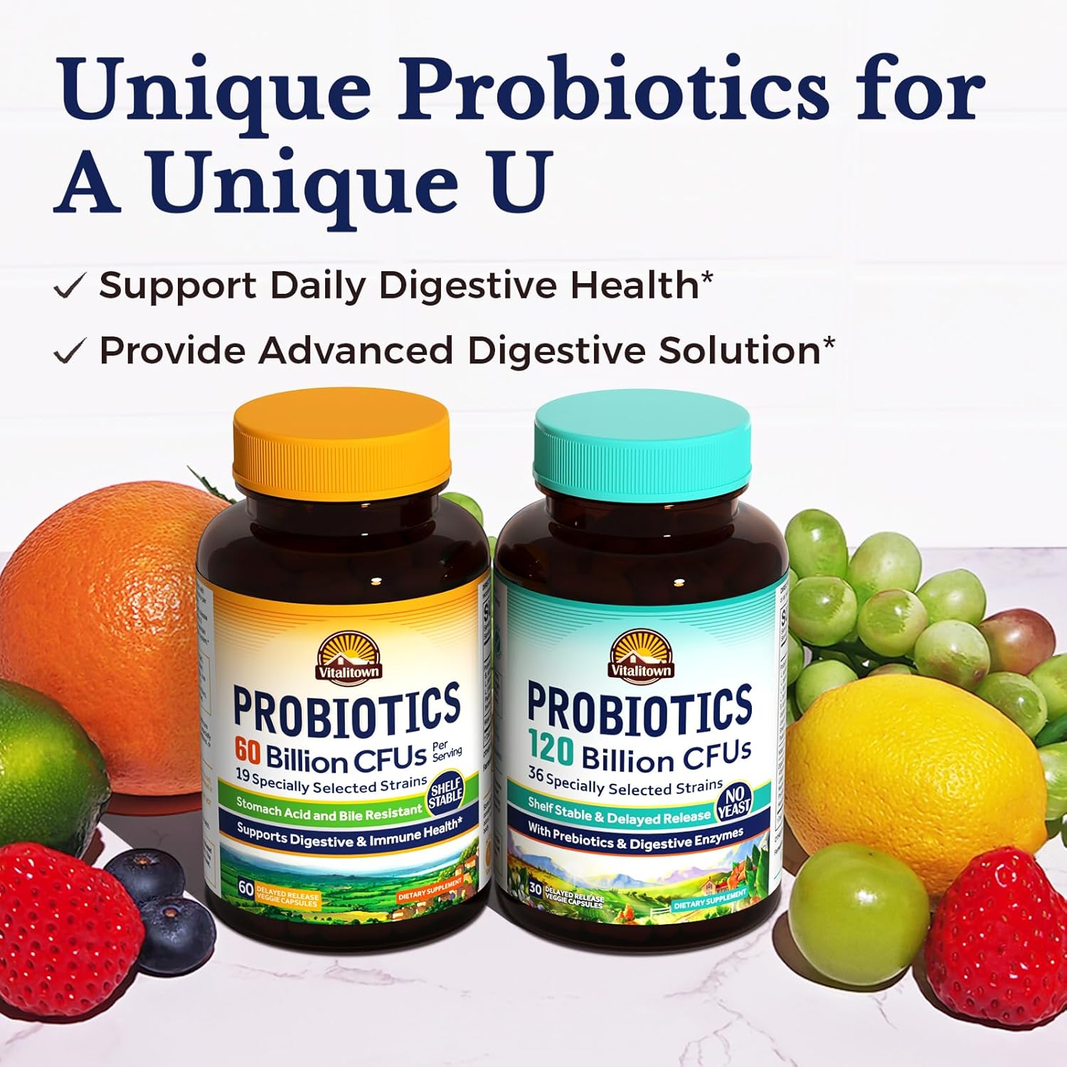 Vitalitow Probiotic Prebiotic 6 Billio CFU 1 Strain 6 Delaye Releas Ve Cap Shel Stable Prebiotic an Probiotic Digestiv Health Immun Healt Vegan Non-GMO N Dairy