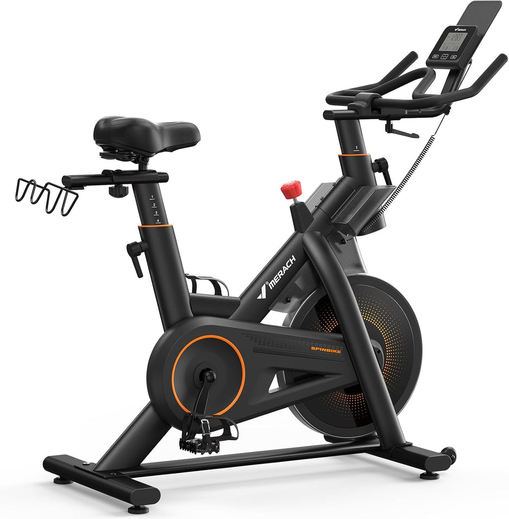 Merac Exercis Bik wit Inclin Decline Stationar Bik fo Hom Gy Fitness Automate Magneti Resistance Indoo Workou Bik wit Self-Develope App 35 lb Weigh Capacit 4 lb Flywheel