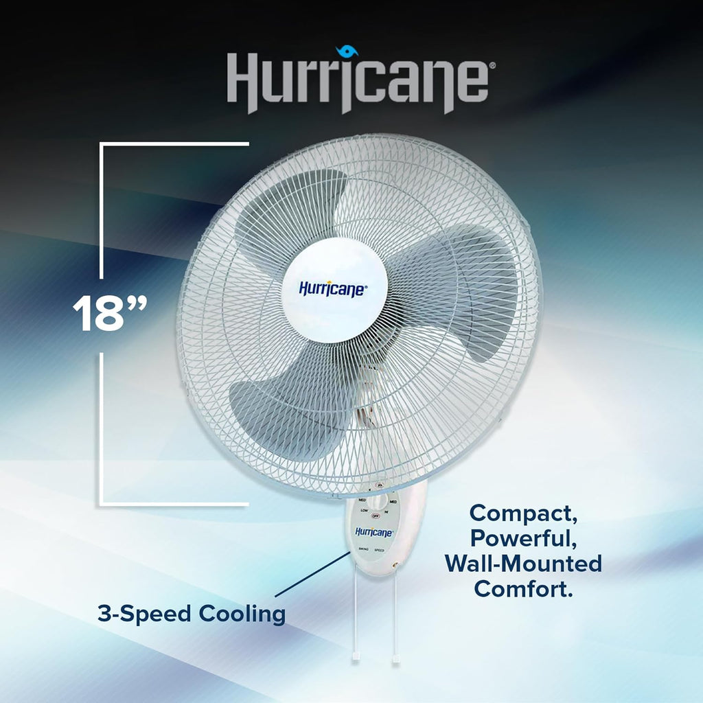 Hurrican Suprem 18inc 9 Degre Oscillatin Indoo Wal Mounte Spee Plasti Blad Fa wit Adjustabl Til an Pul Chai Control Whit ( Pack)