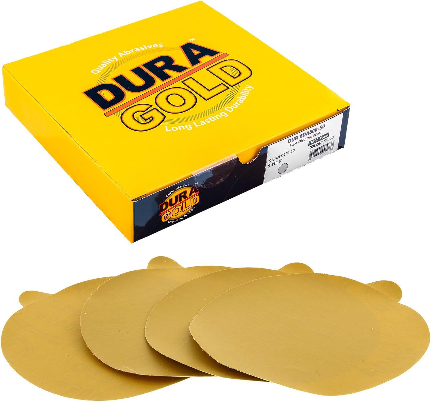 Dura-Gold Premium 6inch Gold PSA Sanding Discs - 60 Grit, Box of 25 - Self Adhesive Stickyback Sandpaper for DA Sander, Finishing Coarse-Cut Abrasive - Sand Automotive Car Paint, Woodworking Wood, Metal