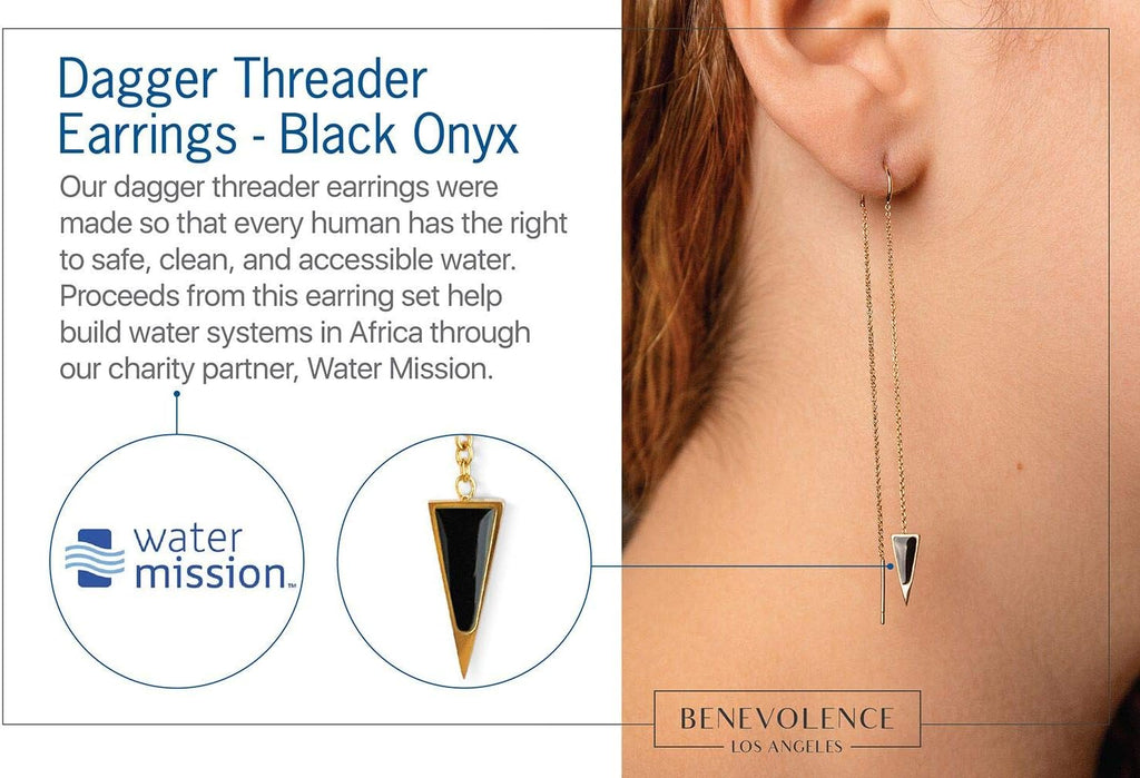 Benevolence LA Dagger Threader Triangle Earrings | Gold Dipped Earring | Dangle Drop Long Chain Double Piercing Accessories for Women | Gifts for Mom, Girlfriend, Sister