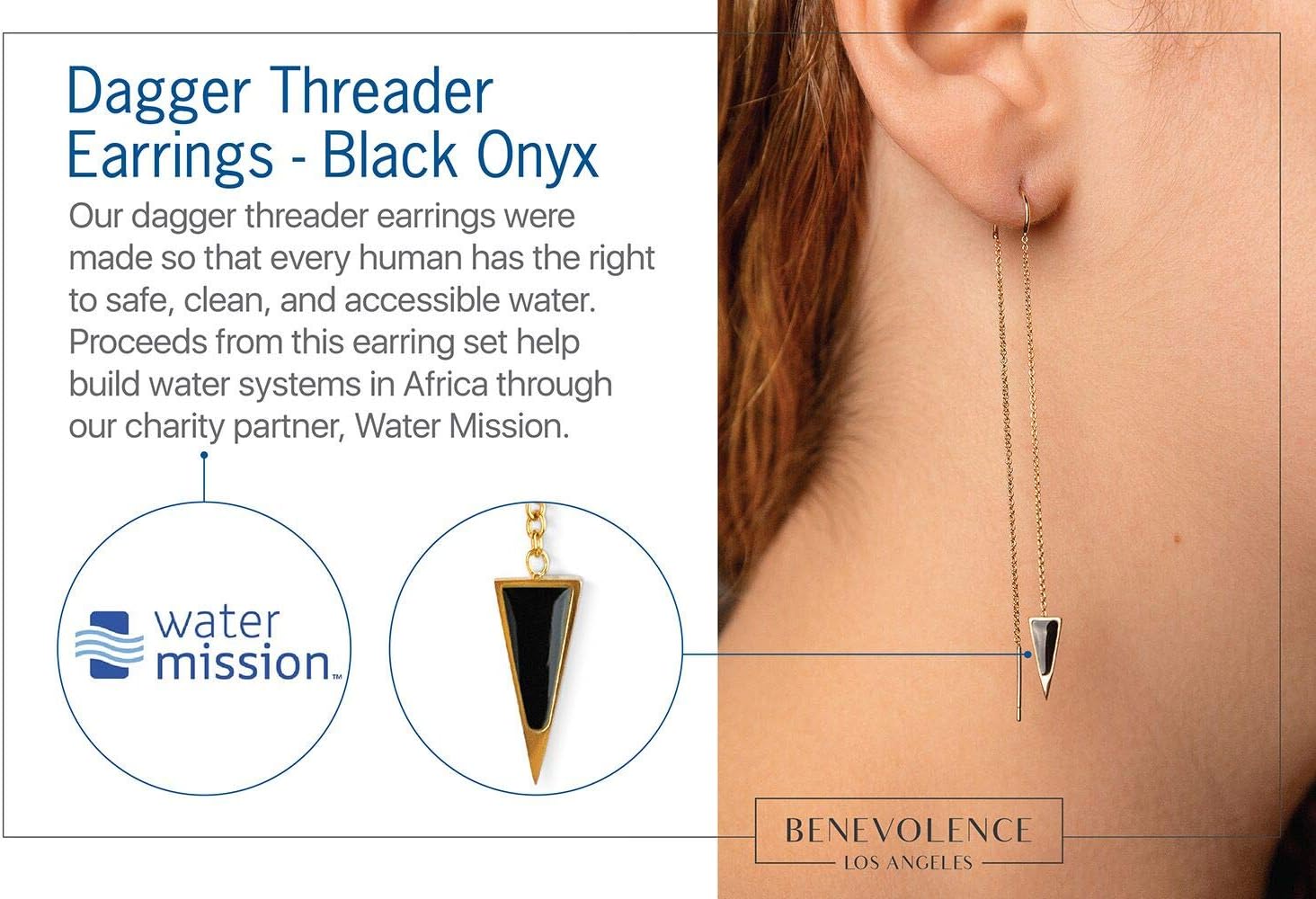 Benevolence LA Dagger Threader Triangle Earrings | Gold Dipped Earring | Dangle Drop Long Chain Double Piercing Accessories for Women | Gifts for Mom, Girlfriend, Sister