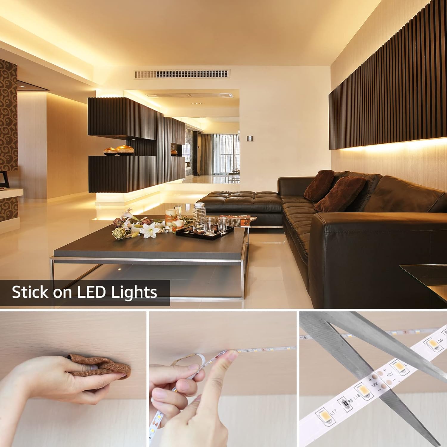 Lepro 12V LED Strip Light, Flexible, SMD 2835, 300 LEDs, 32.8ft Tape Light for Home, Kitchen, Party, Christmas and More, Non-Waterproof, Warm White, Pack of 2(Not Include Power Adapter)