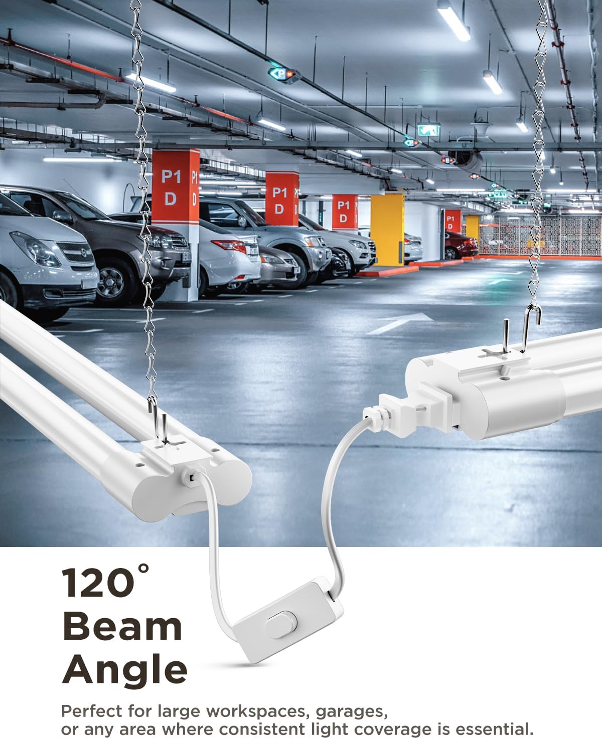 Pac LE Sho Light fo Worksho 4FT Linkabl Garag Lighting 450 LM 40 (150 Equivalent) 6000 Dayligh Deluxe Surfac Suspensio Mount 4 Inc Integrate Fixture White