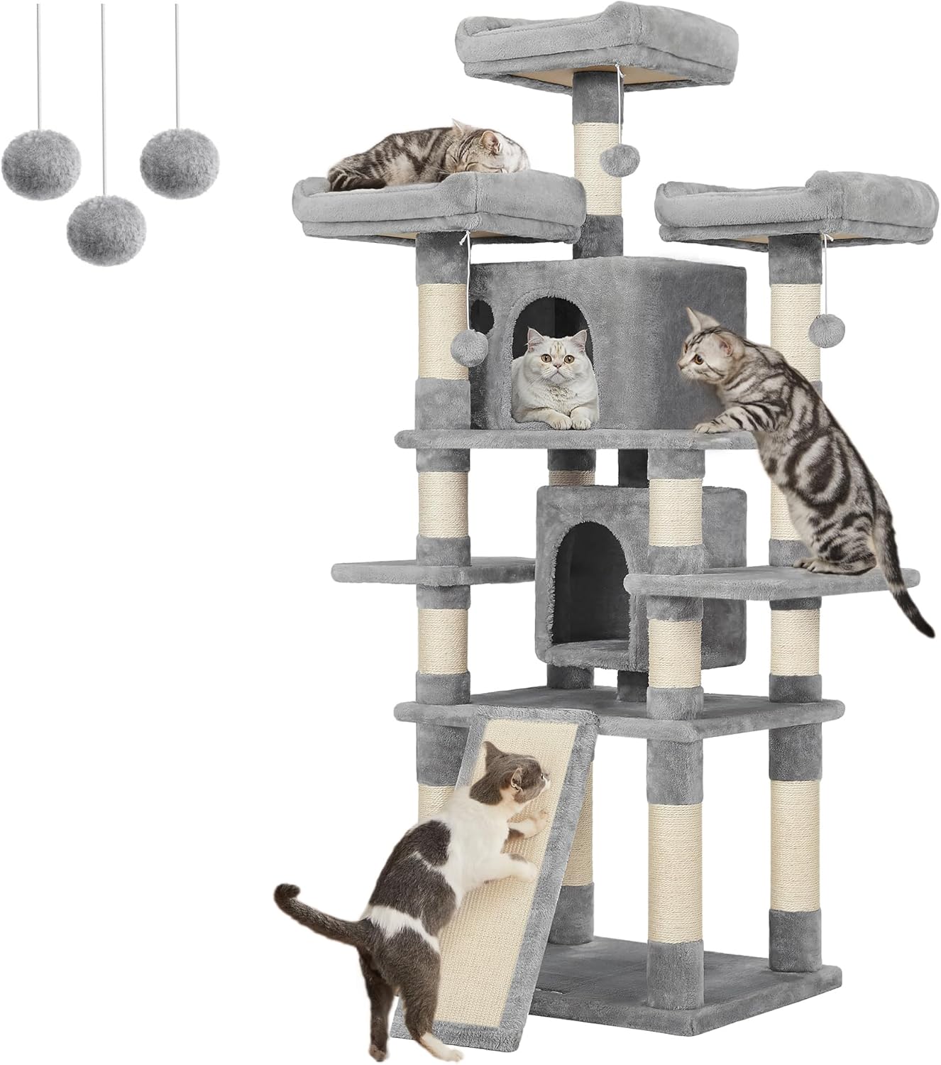 67 Inches Multi-Level Cat Tree for Large Cats, with Cozy Perches, Stable, Light Gray UPCT18W