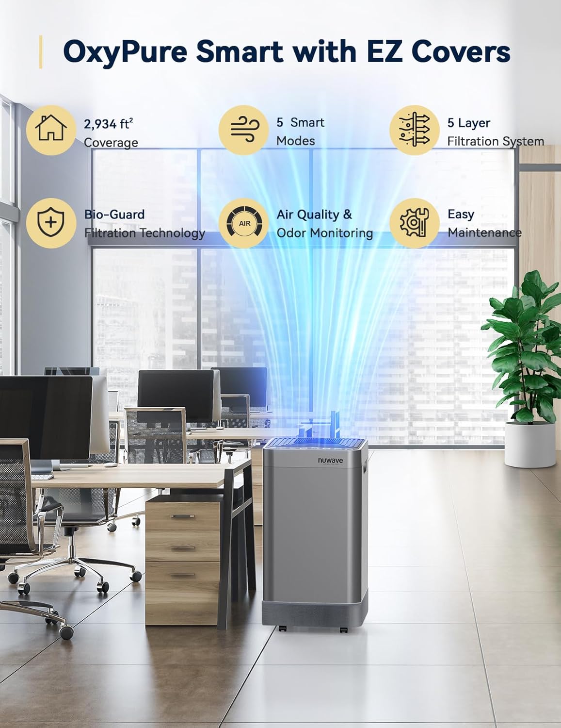 Nuwav Ai Purifie fo Extr Larg Roo 293 S Ft OxyPur Smar Ai Purifie wit Stag Filtration Extr E Cover fo Pet Ai Qualit Odo Sensors Smar WiFi Quie Slee Mod fo Bedroom
