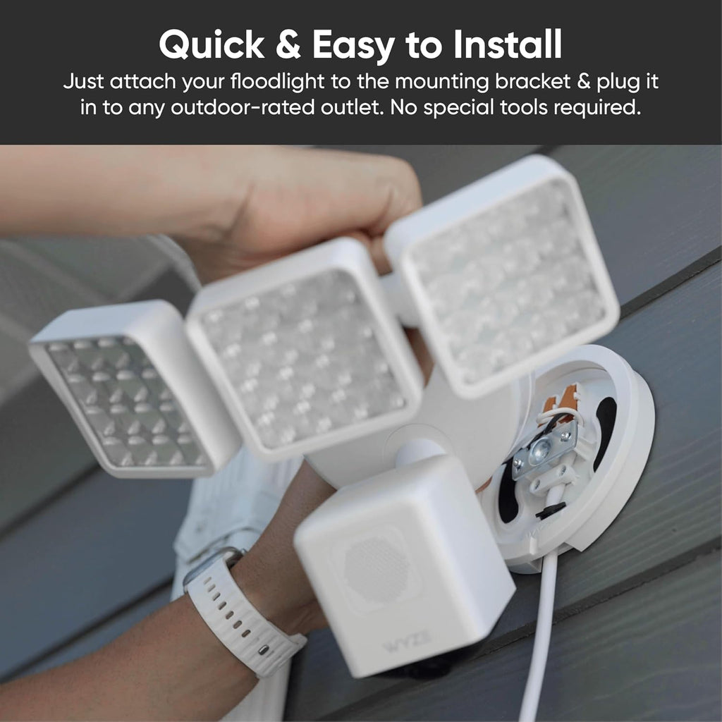 WYZ Floodligh Camer v wit Plug-i Mount 2 H Outdoo Securit Camera Colo Nigh Vision Motio Activated Electrica Bo wit 20f Weather-Resistan Powe Cable Eas Installatio (White)